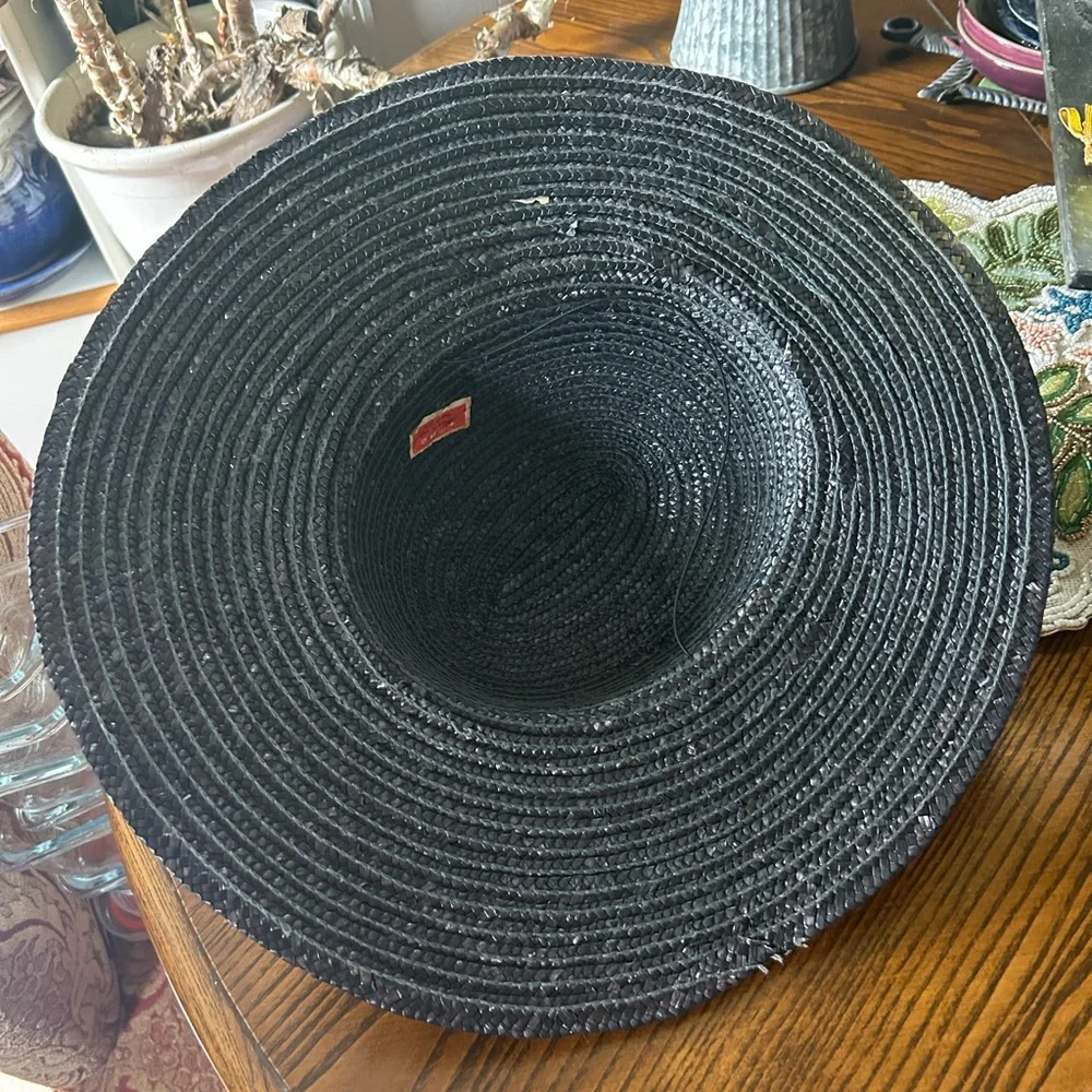 Vintage Black/Brown Straw Wide Brim Derby Hat